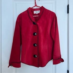 TASHA POLIZZI for T.P. Saddleblanket size S Red Black Suede Jacket Shirt